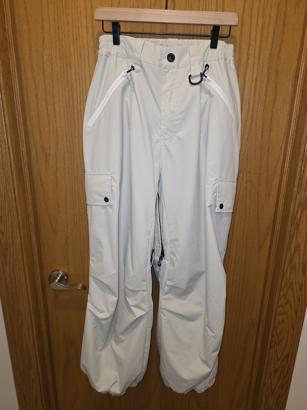 Gsou Snow Men's Cream Cargo Snow Pants with Zip Pockets and Adjustable Waist